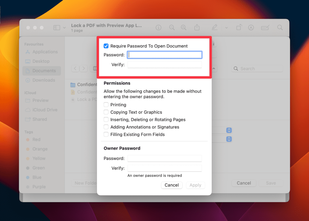 Require Password To Open Document Checkbox Require Password To Open Document Checkbox