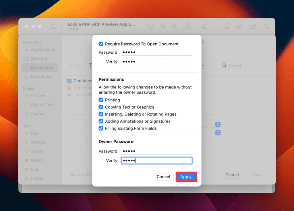 Saving the changes in the Preview App Saving the changes in the Preview App