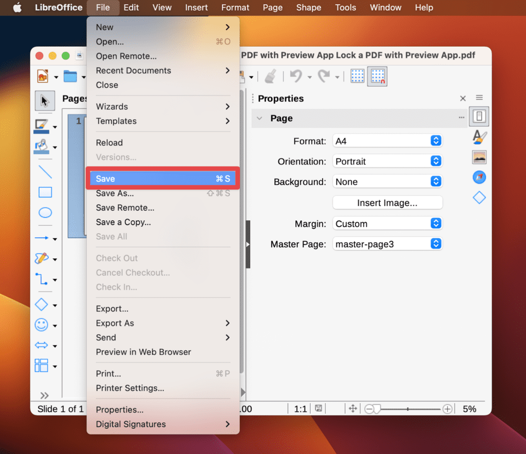 Save option in the File drop down manu Save option in the File drop-down manu