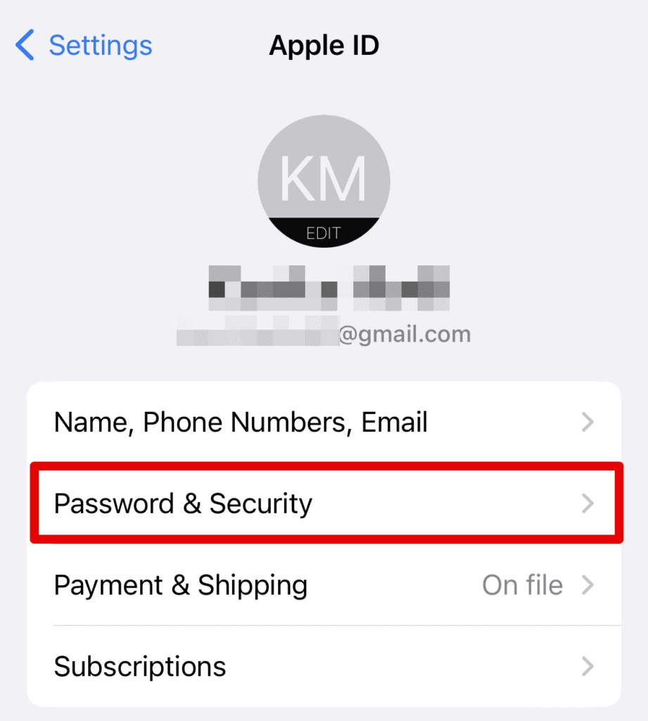 Go to Password and Security