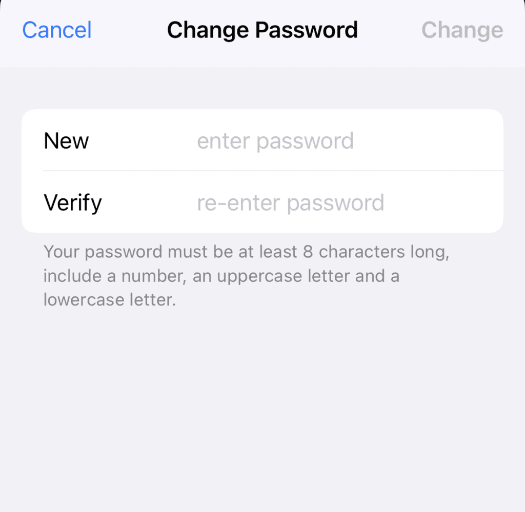 enter the New Password and re-enter a password
