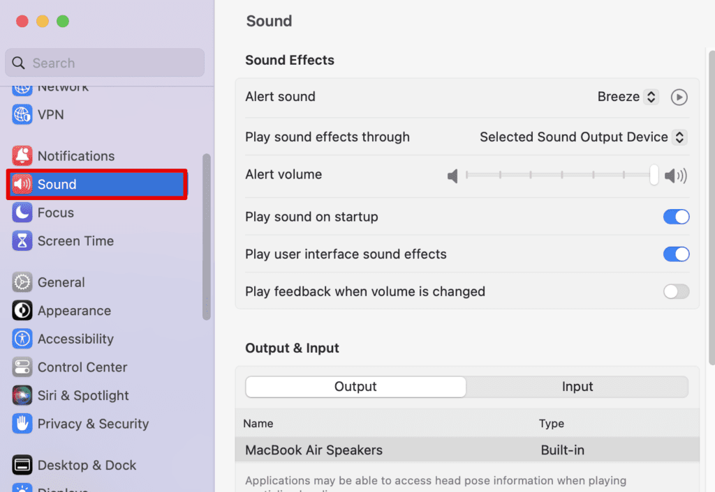 Checking your Sound Preferences
