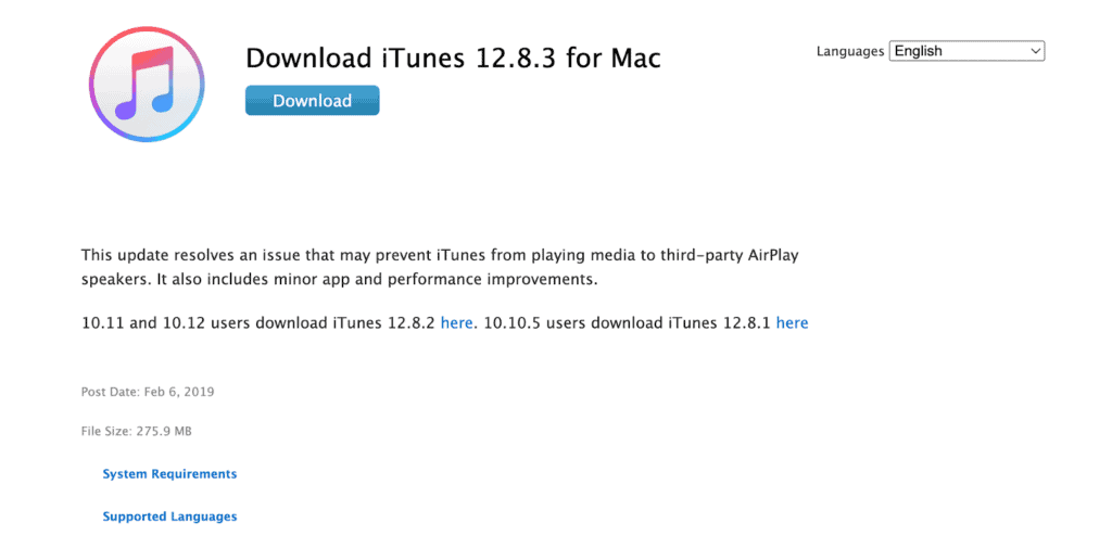 Download the latest version of iTunes