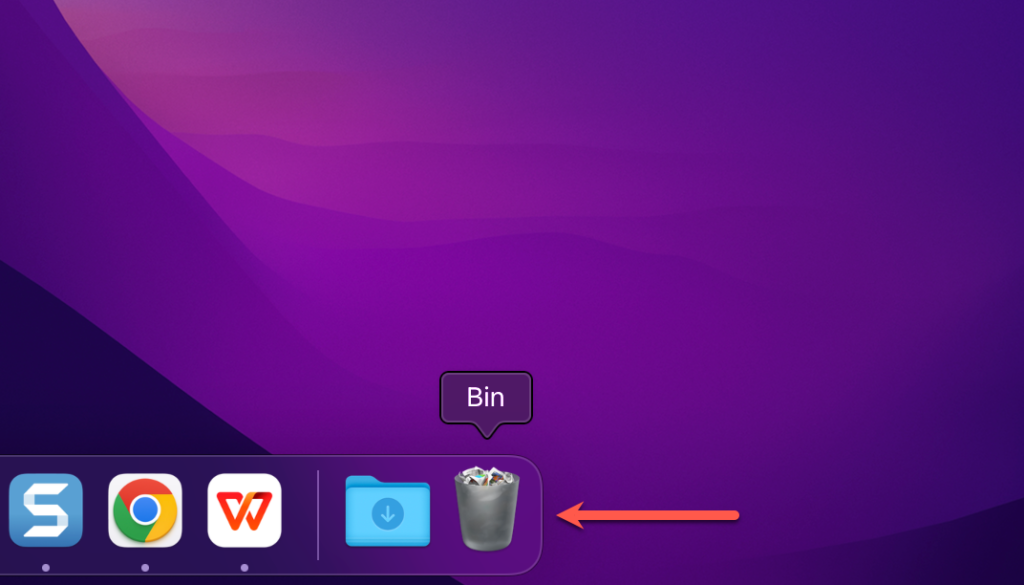 Bin icon at the bottom right of your Mac dock