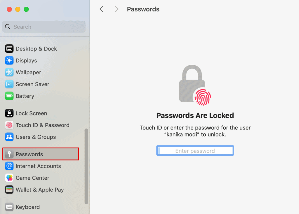 Scroll down and click on Passwords