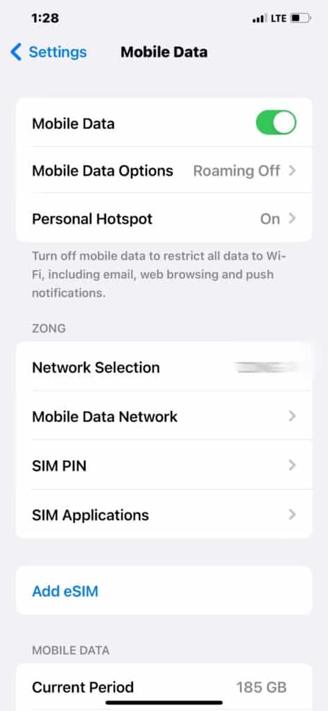 enable Mobile Data