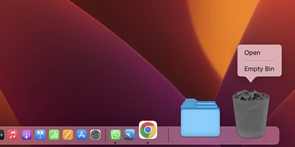 Right-click the Bin in your Dock