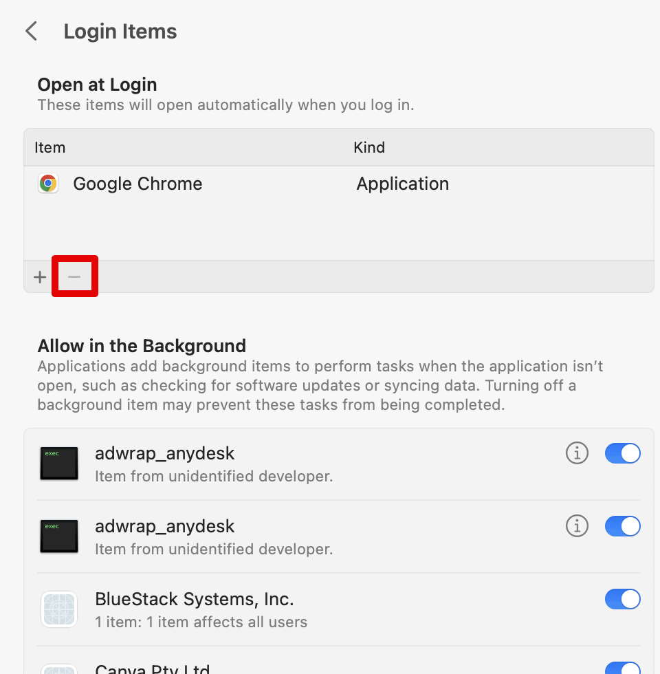 Under Open at Login, you can remove the apps you do not want to appear at startup.
