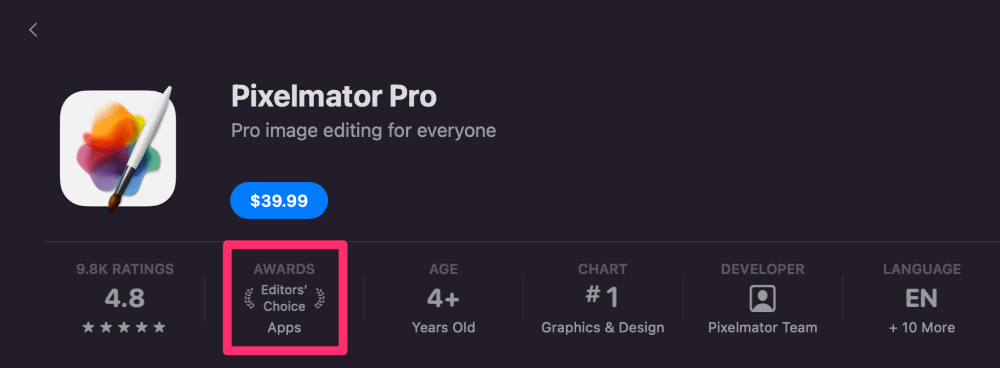 Pixelmator Pro in Appstore