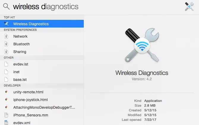 Type wireless diagnostics
