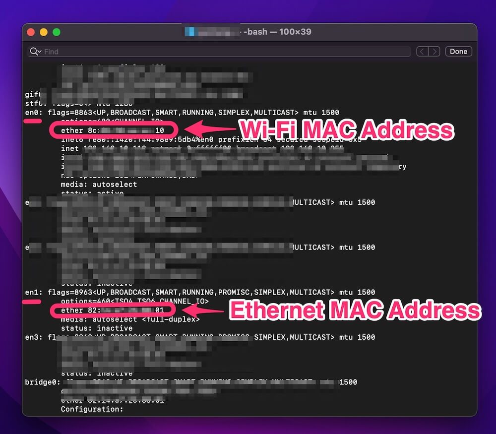WiFi MAC address and ethernet MAC address 