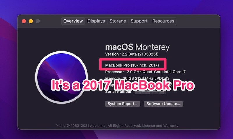 macbook pro year showing