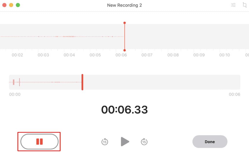button to pause the voice recording in mac