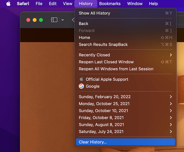 safari keeps freezing mac Clear History