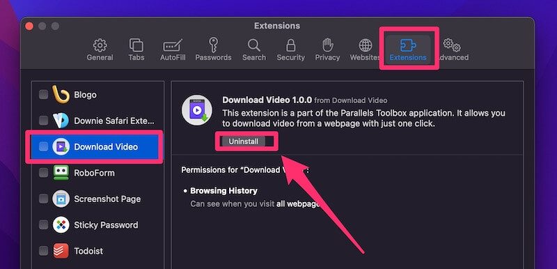 safari keeps freezing mac uninstall button